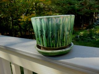 Vintage Mccoy Green Bamboo Flower Pot 0373 4 1/2 " High
