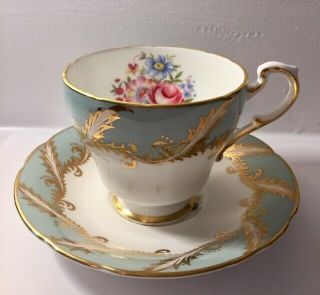 Paragon Green And Gold With Flowers Vintage Tea Cup And Saucer