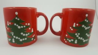 Waechtersbach Christmas Tree Holiday Coffee Mugs W Germany Red Vintage Set Of 2
