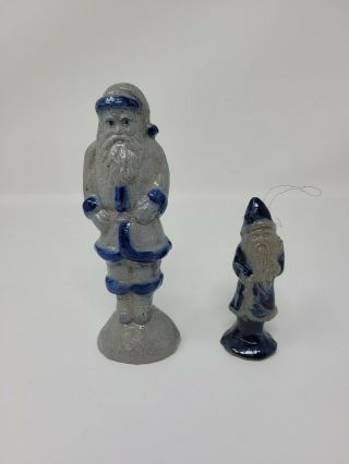 2 Salt Glaze Santa Claus Gray And Cobalt Blue