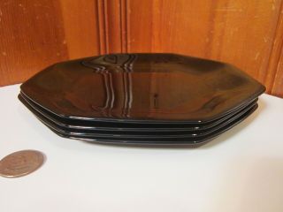 Set Of 4 Vintage Arcoroc Octime Octagonal Black Glass 7 1/2 " Salad Plates France