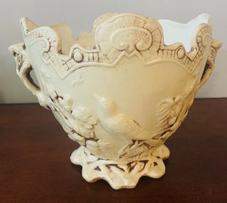 Vintage Ceramic Art Pottery Large Bowl Vase White Bird Scene