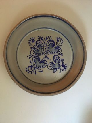 Beaumont Brothers Pottery Pie Plate Blue 4 Hearts Salt Glaze Stoneware Bbp 1995