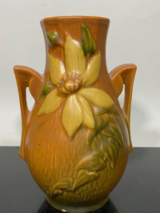 Vintage Roseville Usa Double Handle Art Pottery Vase