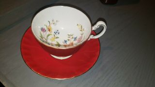 Aynsley Tea Cup & Saucer Butterfly & Flowers Red & Gold England