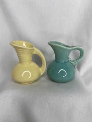 2 Shawnee Usa Pottery Yellow & Green Mini Miniature Pitcher Figurines