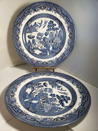 Set Of 2 Churchill Blue Willow 10 1/4 " Dinner Plates Made In England