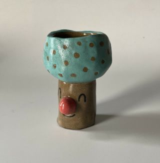 Handmade Ceramic Mushroom Jar 3.  5” Tall