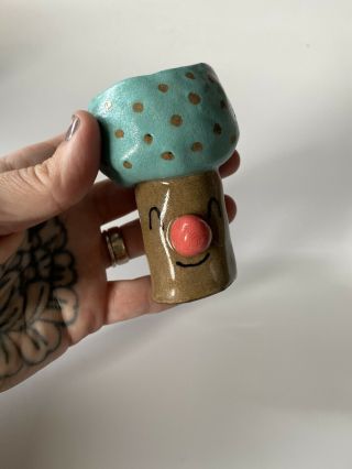 Handmade Ceramic Mushroom Jar 3.  5” Tall 3