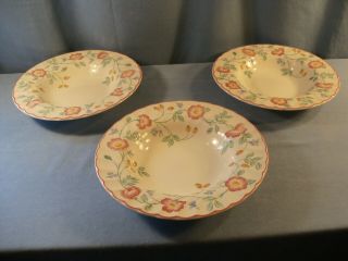Set Of 3 Churchill Briar Rose Rimmed Soup Bowls - Made In England