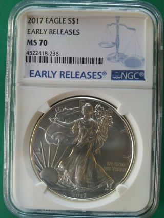 2017 Silver Eagle Early Releases Ngc Ms70 White Core And Ebux