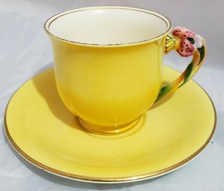 Royal Winton Cup And Saucer,  Yellow With Flower Handle,  Tiger Lily
