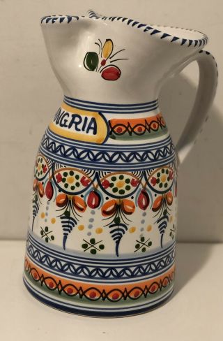 Sangria Pitcher Ceramical Handmade In Spain 10” Tall - Nwot