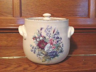Home & Garden Party Stoneware Butter Crock With Lid Floral Design