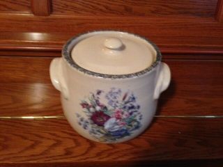 HOME & GARDEN PARTY STONEWARE Butter Crock WITH LID FLORAL DESIGN 2