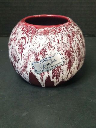 Gonder Pottery Zanesville Ohio Round Planter Vase Maroon Burgundy White Drip