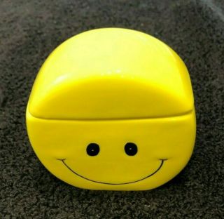 Pottery Yellow Have A Happy Day Smiley Face Sugar & Lid / Mccoy ?? No Marks
