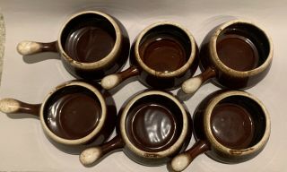 Set Of 6 Vintage Mccoy 7054 Brown Drip Chili French Onion Soup Handled Bowls