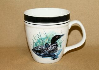 Folk Craft Stoneware Loon Lake By Scotty Z Large Coffee Tea Mug Cup