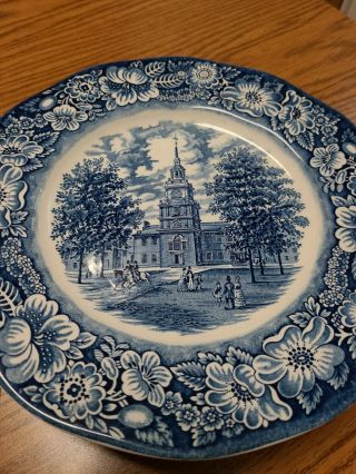 Set Of 4 Liberty Blue Dinner Plates Staffordshire Ironstone Independence Hall