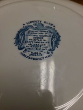 Set of 4 Liberty Blue Dinner Plates Staffordshire Ironstone Independence Hall 2