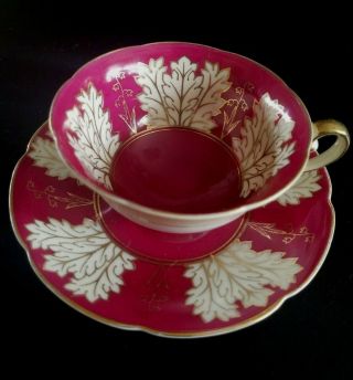Vintage Diamond Lilly China Tea Cup/saucer; Occupied Japan; Dark Pink/gold Trim