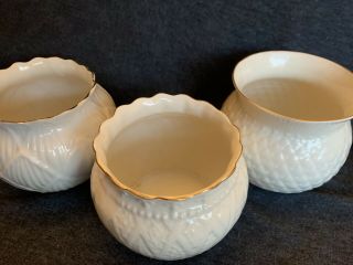 BELLEEK of Ireland SET OF THREE Collectors Society Lace Lily Thistle Open Bowls 2