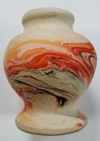 Vintage Nemadji Usa Art Pottery 3.  5 " Vase Red Orange White Swirl - Earth