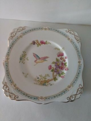 Vintage Royal Tuscan Square Fine English Bone China Square Plate Floral Bird