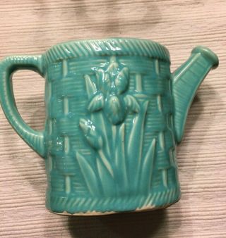Shawnee Basketweave Iris Watering Can,  Turquoise,  1900 - 1940,  USA 5 1/2 