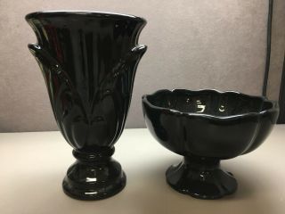 2 Black Ceramic Vases Urns Floral Flowers By Haeger