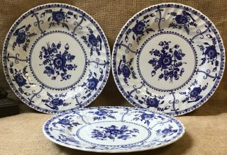 3 Johnson Brothers Indies Blue Luncheon Plates 8 5/8”
