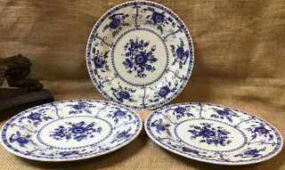 3 Johnson Brothers INDIES BLUE Luncheon Plates 8 5/8” 2