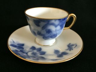 Okura Art China Japan Porcelain Blue Rose Demitasse Espresso Cup And Saucer