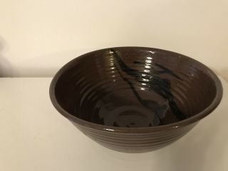 Fall Brook Large Studio Art Pottery Bowl Artist Signed Brown W/black Swirl Glaze