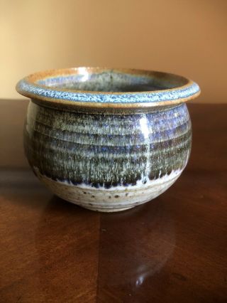 Signed Studio Art Pottery Ceramic Bowl With Drip Glaze Blue/green/beige