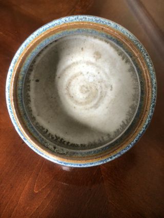 Signed studio art pottery ceramic bowl with drip glaze blue/green/beige 3