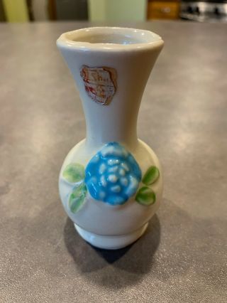 Vintage Shawnee Pottery Miniature Blue Flower Green Vase Bud 1202 Usa