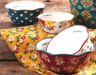 Pioneer Woman Timeless Floral 4 Measuring Cups Bowls Autumn Harvest Fall Flowers