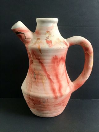 Vintage Native American Nemadji Pottery Pitcher Southwestern Red Black Swirls