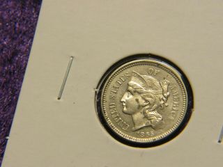 1865 Three Cent Nickel With A.  U.  / Unc Details