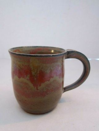 Vintage Ceramic Studio Pottery Mug Cup.  Green & Brown Glaze.  3.  5 " Signed