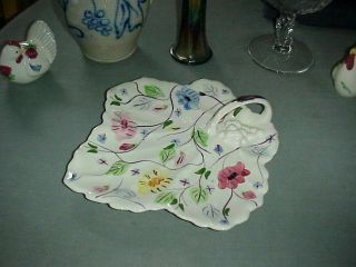 Vintage Blue Ridge Pottery Chintz Floral Handled Leaf Plate / Dish - Handpainted