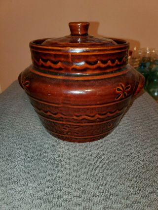 Vintage Marcrest Covered Bean Pot Brown Stoneware