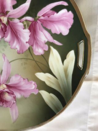 Vintage R.  S.  Prussia Porcelain Floral Pink Orchids/Lillies Double Handled Dish 2