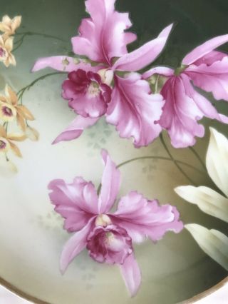 Vintage R.  S.  Prussia Porcelain Floral Pink Orchids/Lillies Double Handled Dish 3