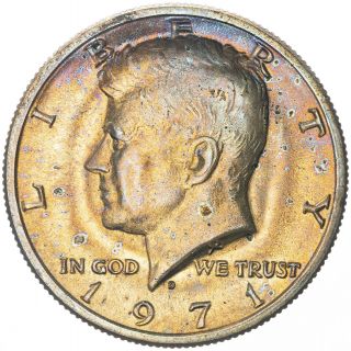 1971 - D Kennedy Half Dollar Silver Bu Unc Choice Luster Vivid Toned Color (mr)