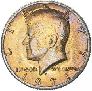 1971 - D Kennedy Half Dollar Silver Bu Gorgeous Vivid Toning Gem Coloring Unc (mr)