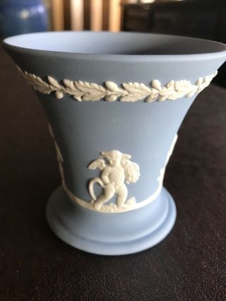 Wedgwood Jasperware Small Vase With Cherubs 3.  5” Tall