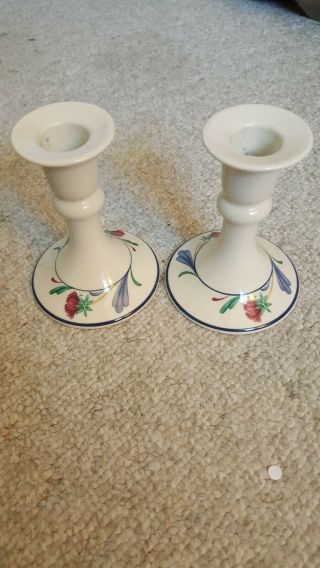 Lenox Chinastone Poppies On Blue Clock And Candlestick Holder